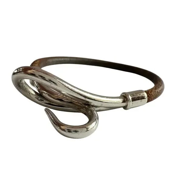 Hermès Jumbo Leather Hook Wrap Bangle Bracelet - Deep Brown